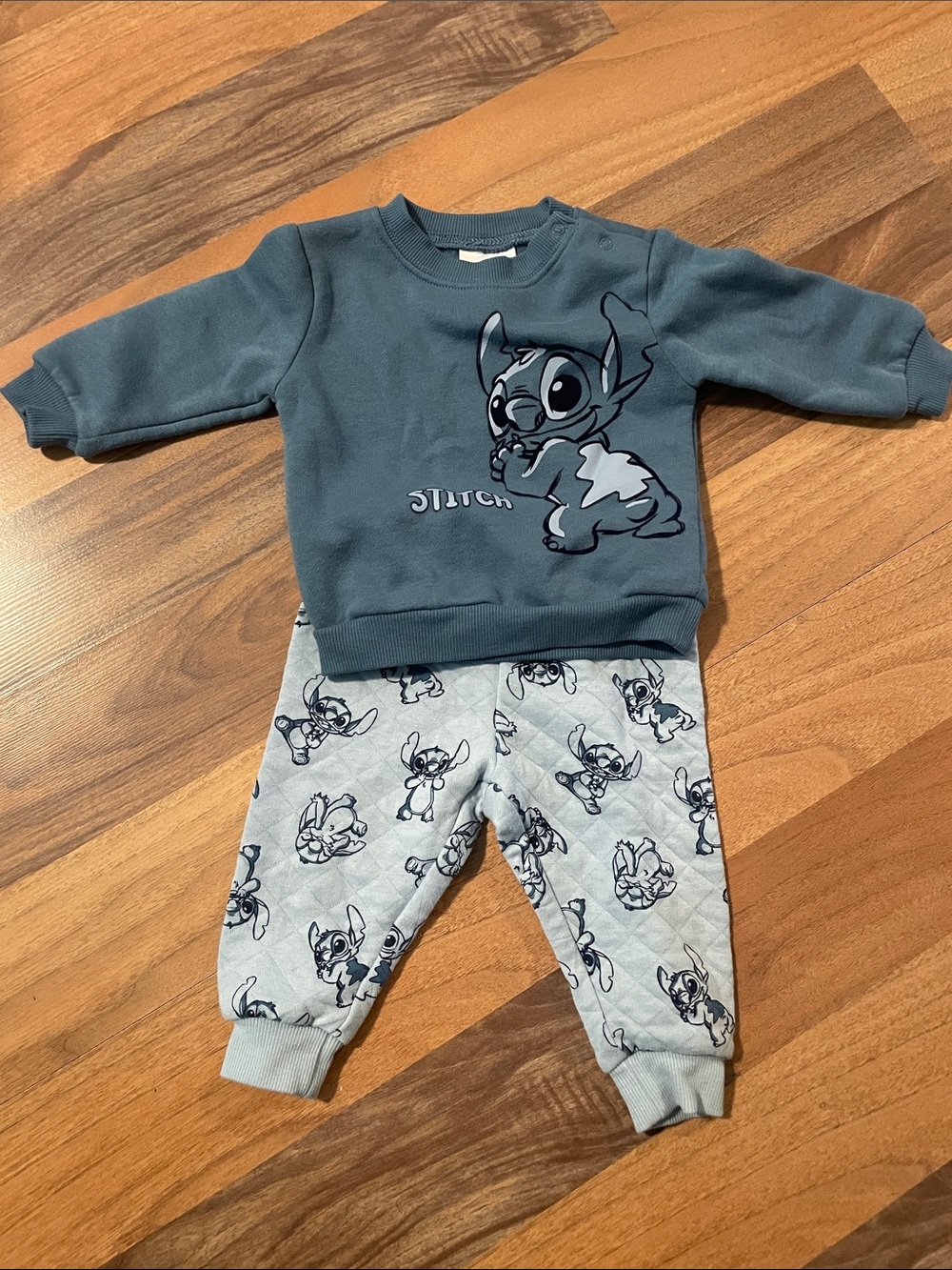 Blue Stitch Print Baby Sweatshirt and Jogger Set
